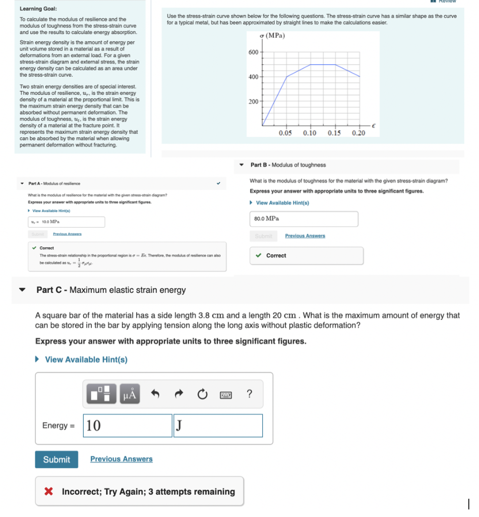Solved RUVIUW Use the stress-strain curve shown below for | Chegg.com