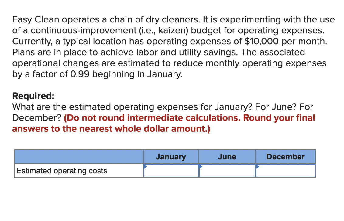 Solved Easy Clean operates a chain of dry cleaners. It is