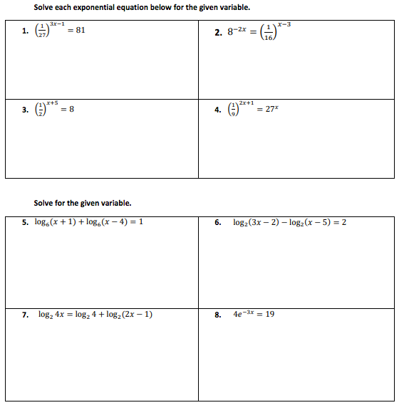 Solved Solve each exponential equation below for the given | Chegg.com