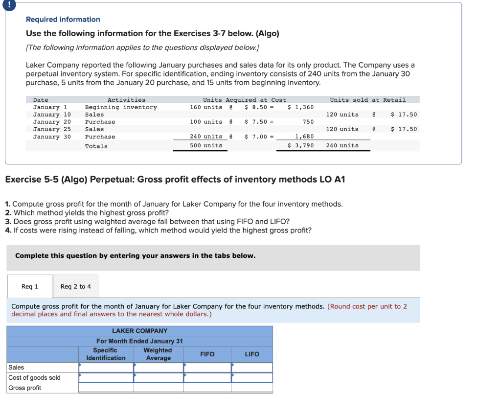 Solved Required information Use the following information | Chegg.com