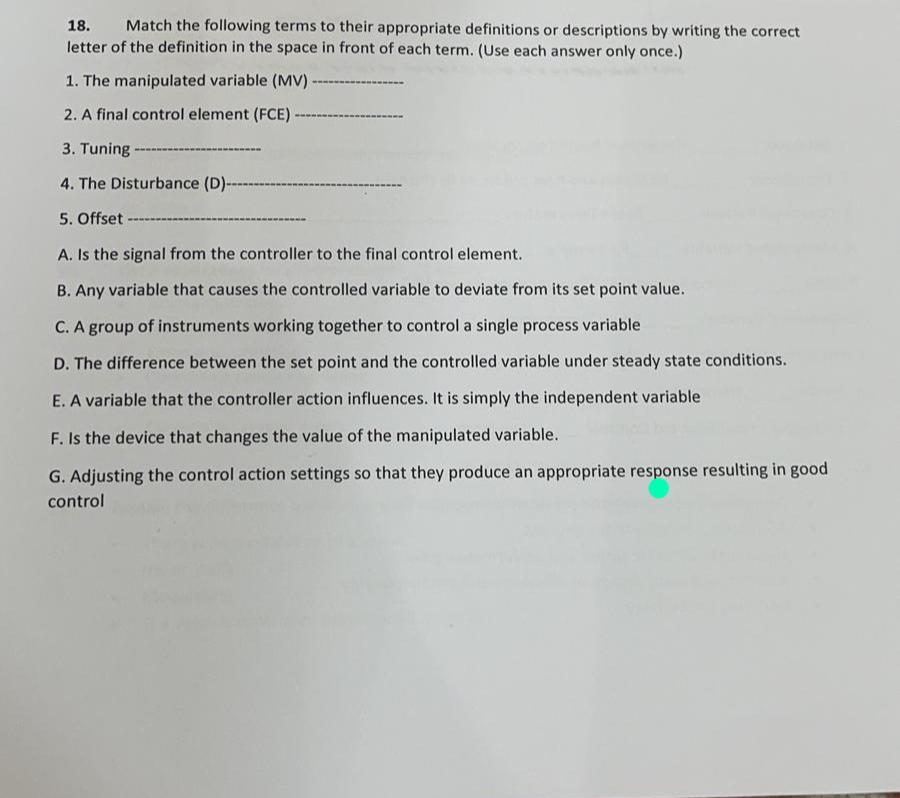 Solved 18. Match the following terms to their appropriate | Chegg.com
