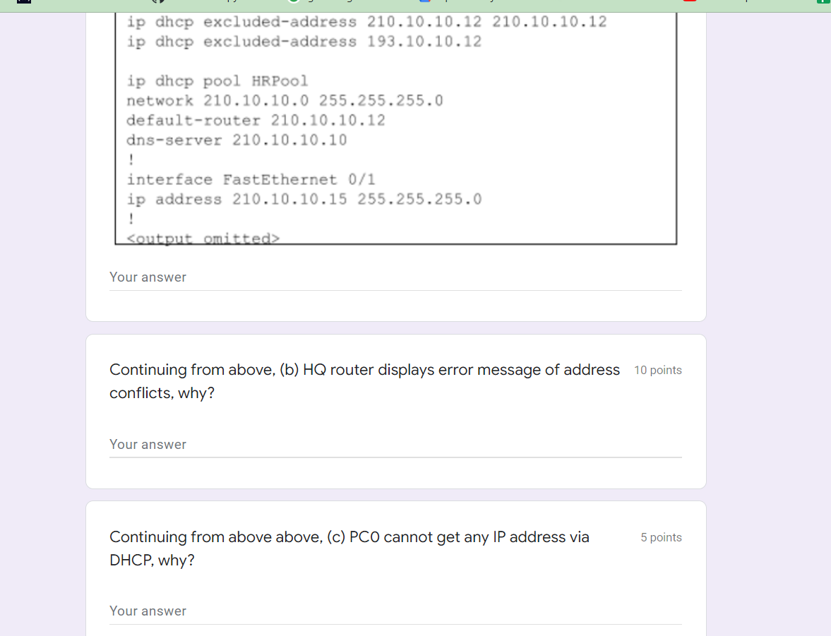 Regarding Wizard Draw a picture Solved ip dhcp excluded-address 210.10.10.12 210.10.10.12 ip | Chegg.com