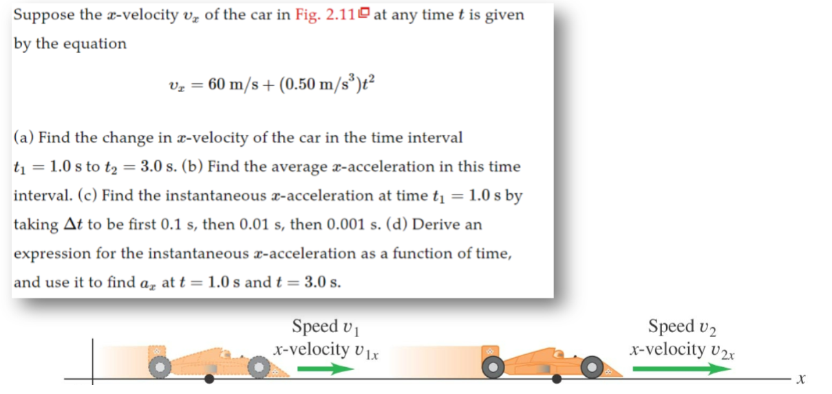 Solved Suppose the x-velocity vx of the car in Fig. 2.11□ at