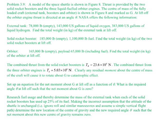 Solved Problem 3.9: A model of the space shuttle is shown in | Chegg.com