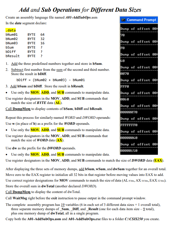 Solved 60 Add and Sub Operations for Different Data Sizes | Chegg.com