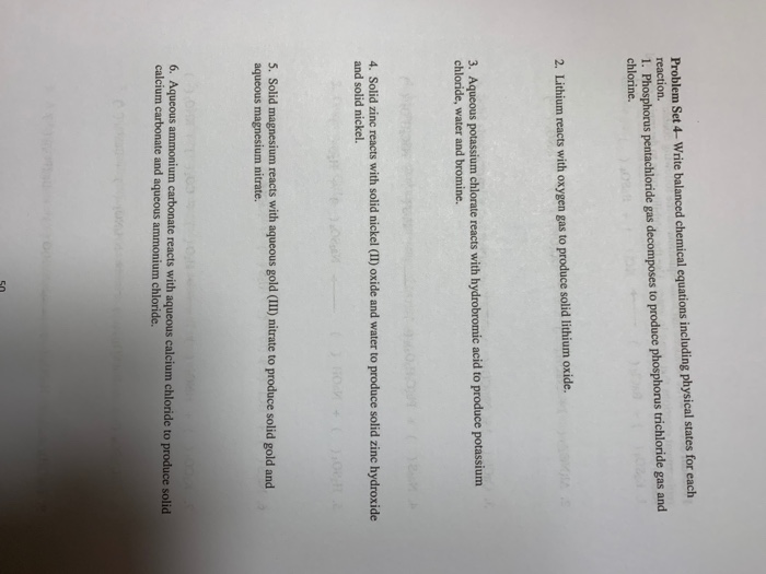Solved Problem Set 4- Write balanced chemical equations | Chegg.com