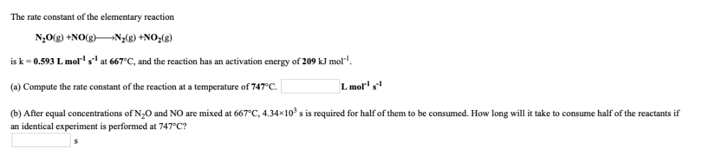 Solved The rate constant of the elementary reaction N2O(g) | Chegg.com