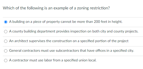 Solved Which Of The Following Is An Example Of A Zoning | Chegg.com