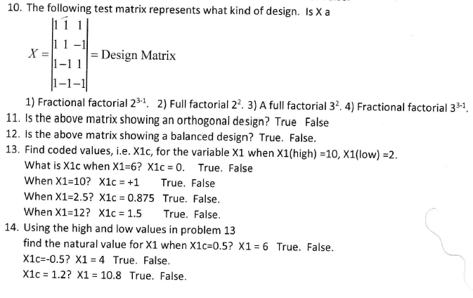 Define Test Matrix 10. The following test matrix represents what kind of | Chegg.com