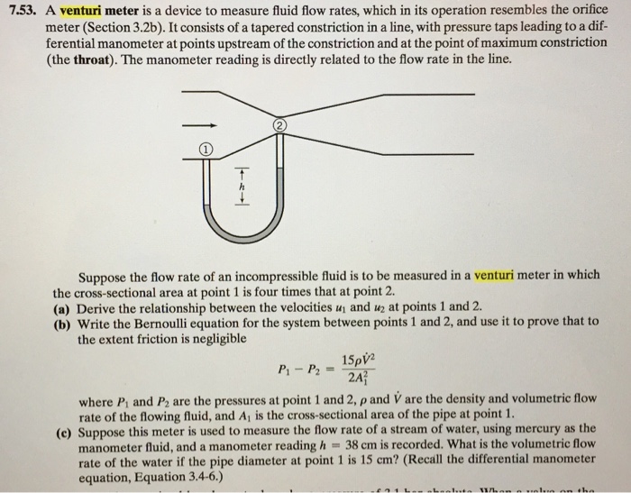 Solved 7.53. A venturi meter is a device to measure fluid | Chegg.com