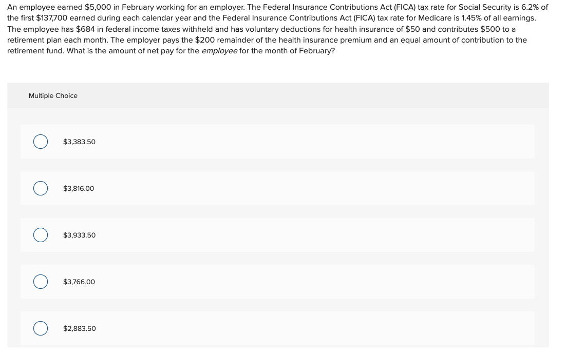 Solved An Employee Earned 5 000 In February Working For An