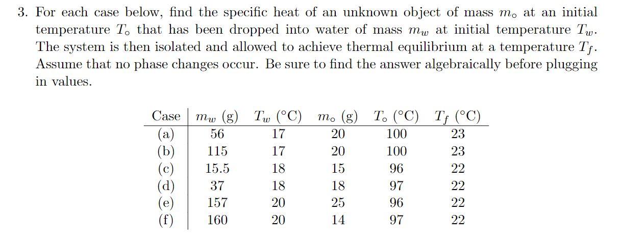 Solved 3. For Each Case Below, Find The Specific Heat Of An | Chegg.com