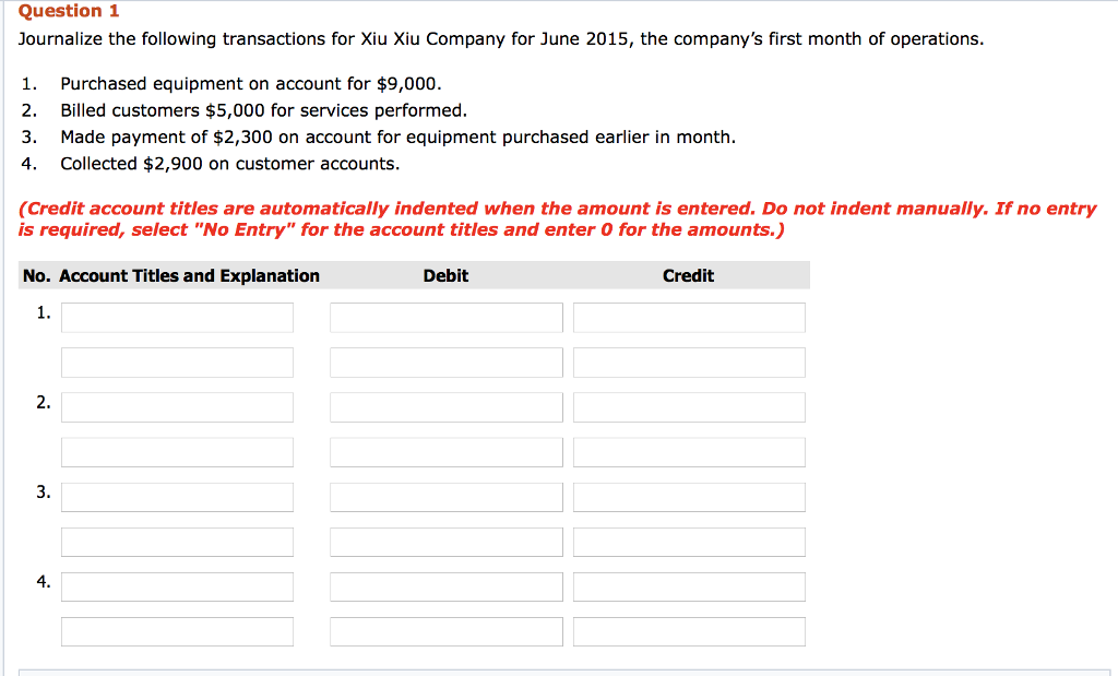 Solved Question 1 ournalize the following transactions for | Chegg.com