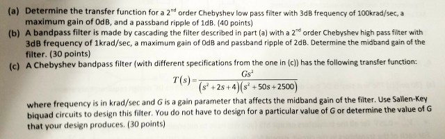 Solved (a) Determine the transfer function for a 2"d order | Chegg.com