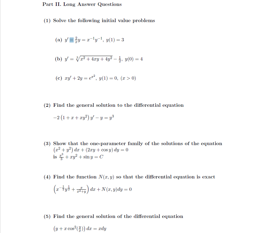 Solved Part I. Classify each differential equation as | Chegg.com