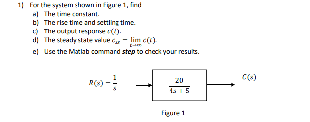 Solved 1) For the system shown in Figure 1, find a) The time | Chegg.com