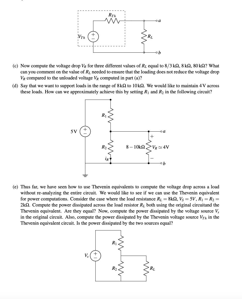 Rth M ba Vih RL ob (c) Now compute the voltage drop | Chegg.com