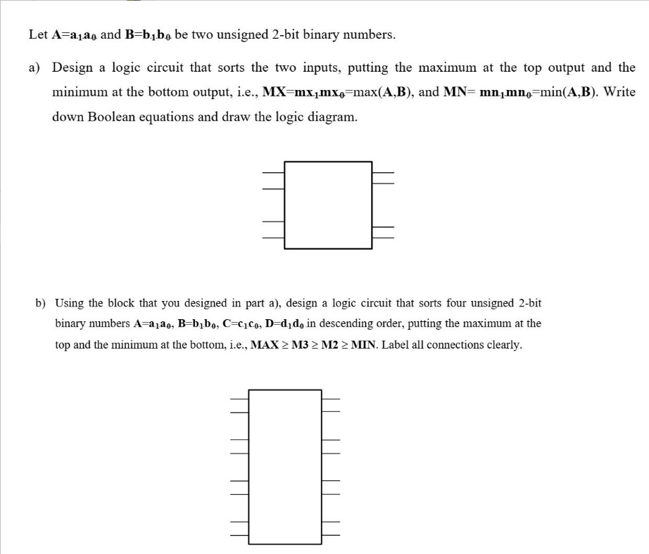 Solved Let A=a1a0 And B=b1b0, Be Two Unsigned 2-bit Binary | Chegg.com