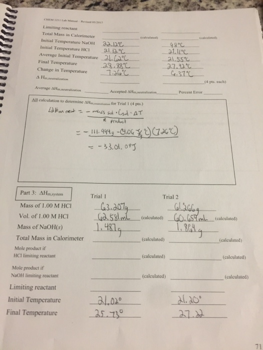 Solved Enthalpy of Dissolution and Neutralization Name ecce | Chegg.com