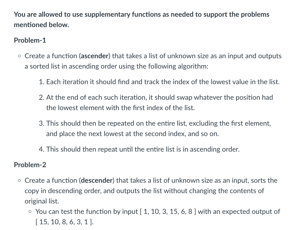 Solved You are allowed to use supplementary functions as | Chegg.com