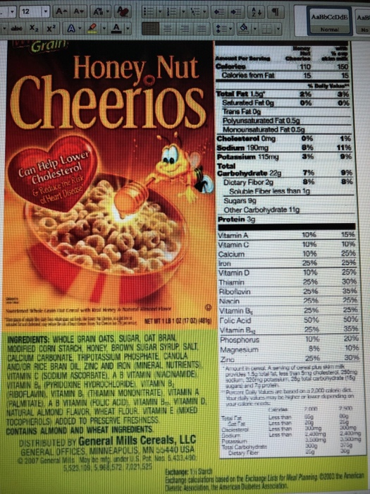 Cheerios Nutrition Facts Label Bios Pics