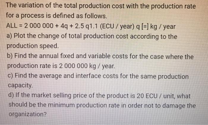 Solved The variation of the total production cost with the | Chegg.com