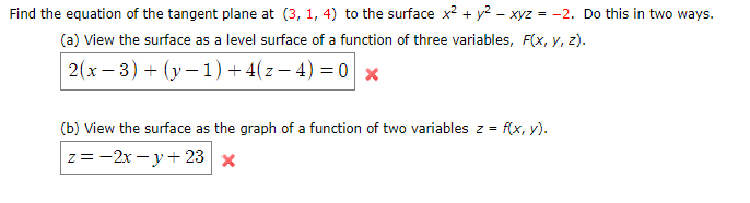 Solved Find the equation of the tangent plane at (3, 1, 4) | Chegg.com