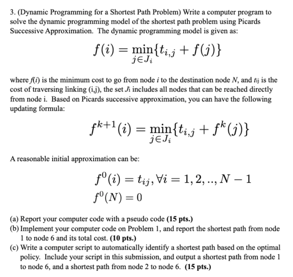 3. (Dynamic Programming for a Shortest Path Problem) | Chegg.com
