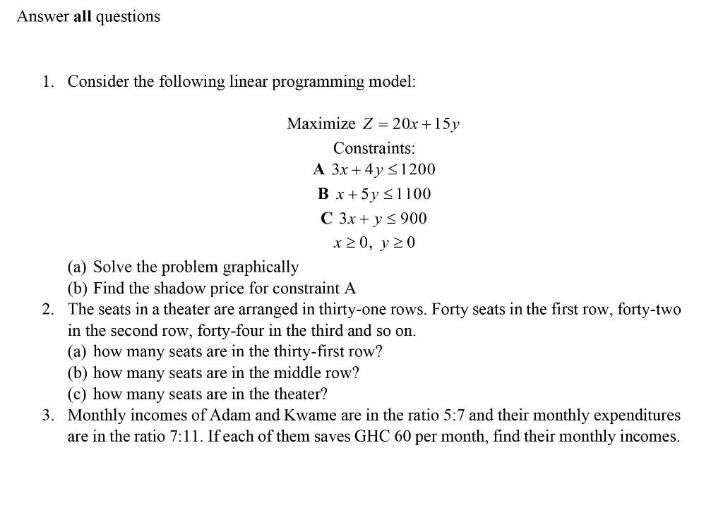 Solved Answer all questions 1. Consider the following linear | Chegg.com