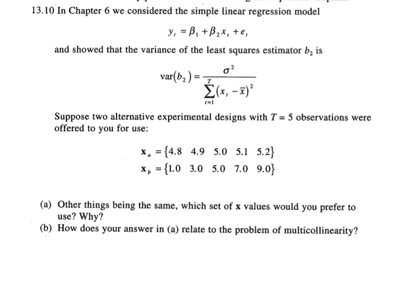 Solved 13.10 In Chapter 6 we considered the simple linear | Chegg.com