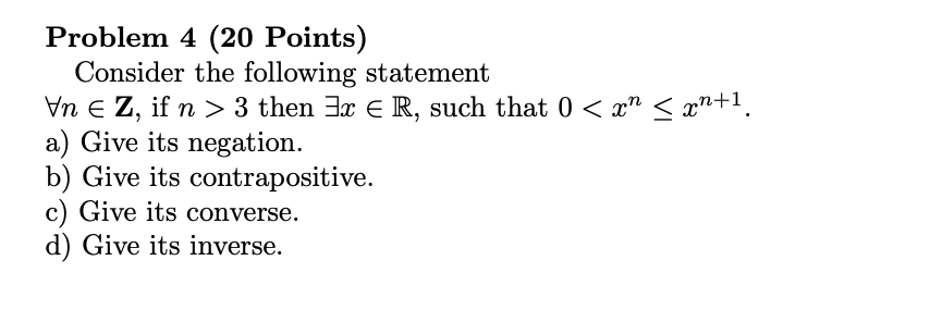 Solved Problem 4 (20 Points) Consider the following | Chegg.com