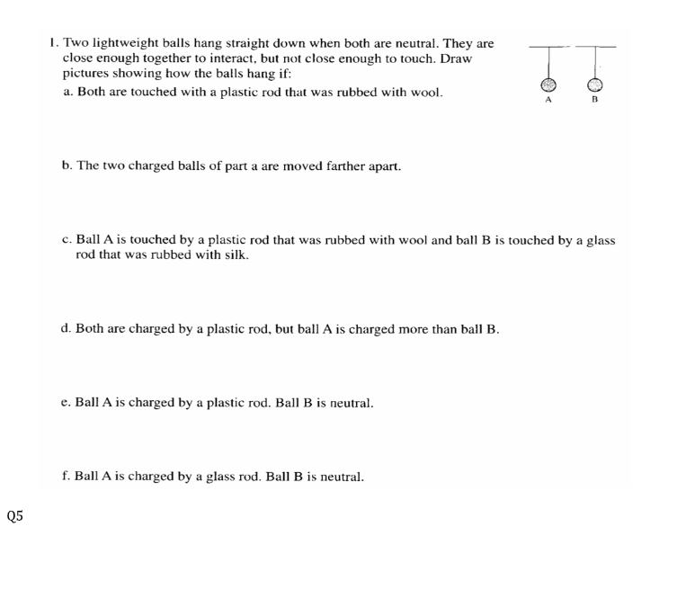 Solved 1. Two lightweight balls hang straight down when both