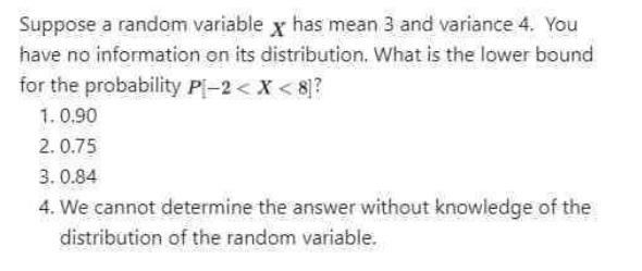 Solved Suppose a random variable X has mean 3 and variance 4 | Chegg.com