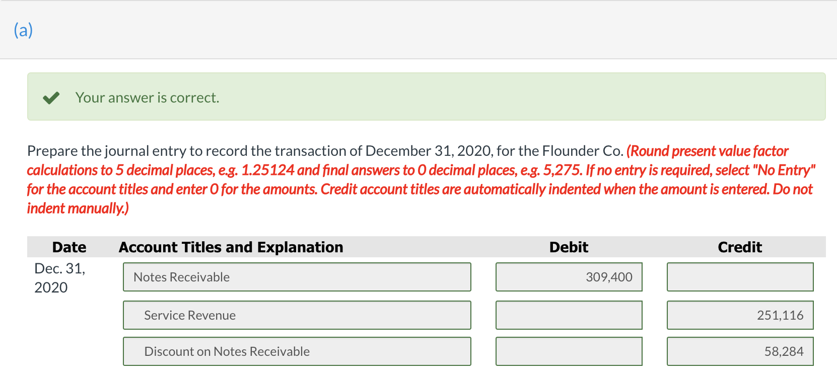 Solved (a) Your answer is correct. Prepare the journal entry | Chegg.com