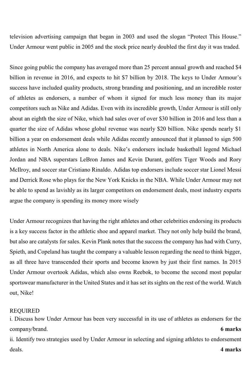Solved Case Study UNDER ARMOUR SUCCESS IN ITS USE OF