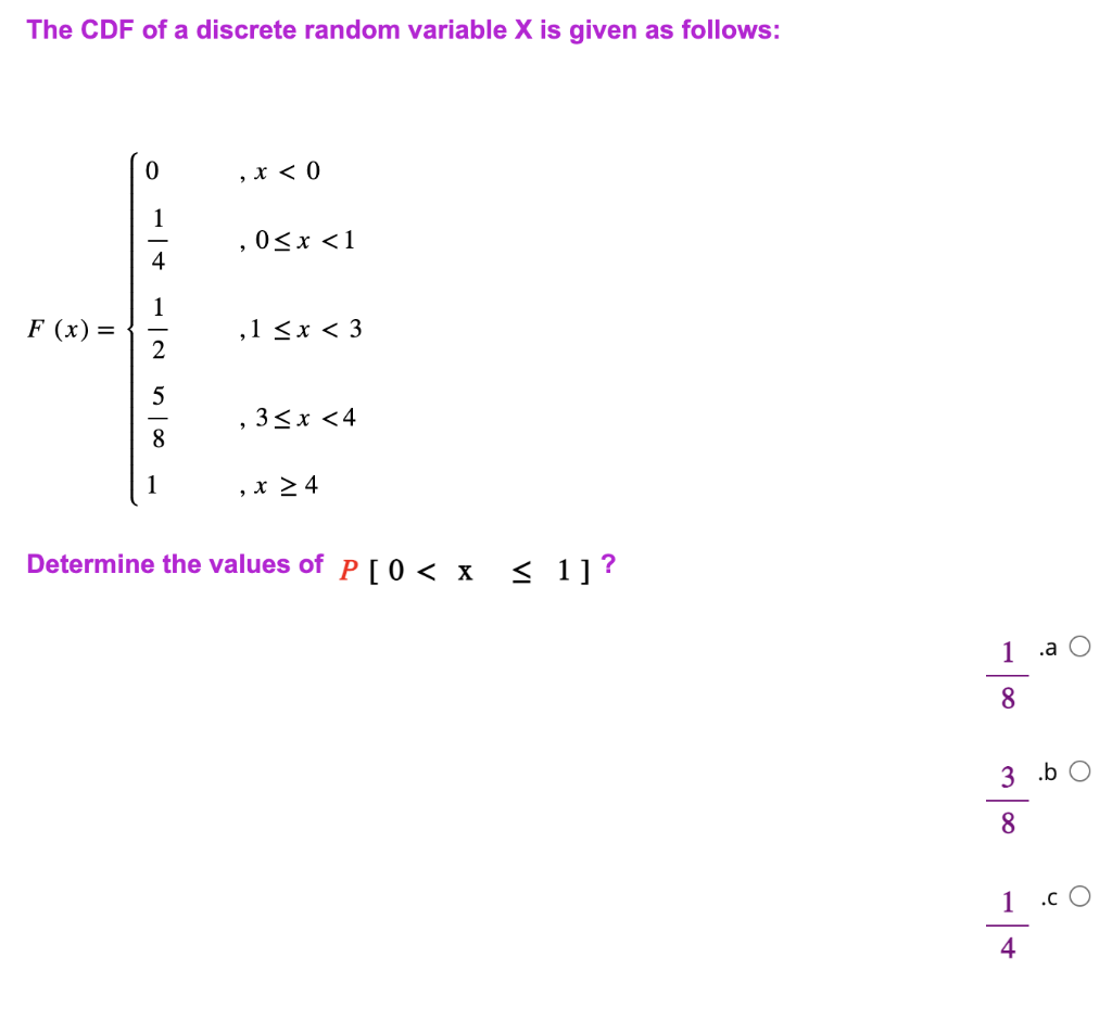 Solved The CDF of a discrete random variable X is given as | Chegg.com
