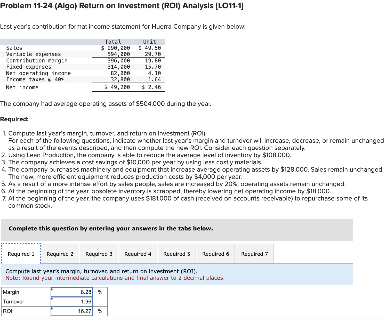 Solved Problem 11-24 (Algo) Return on Investment (ROI) | Chegg.com
