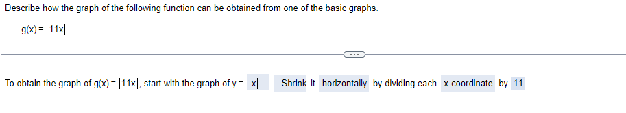 Solved g(x)=∣11x∣ To obtain the graph of g(x)=∣11x∣, start | Chegg.com