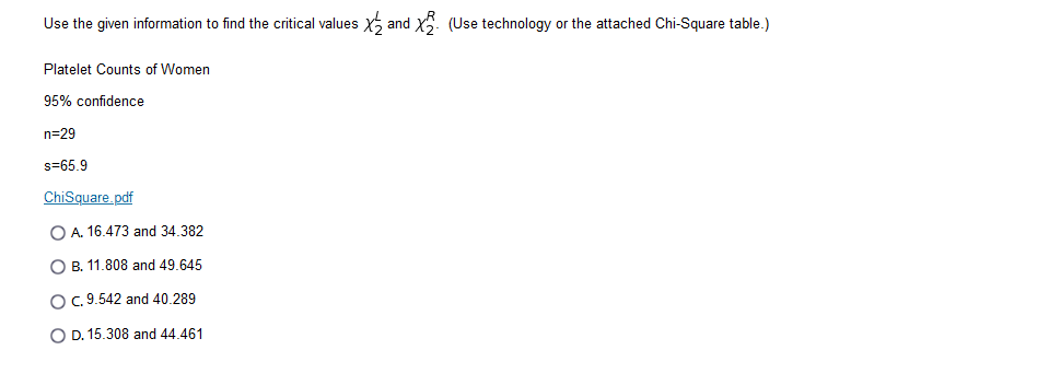 Solved Use the given information to find the critical values | Chegg.com