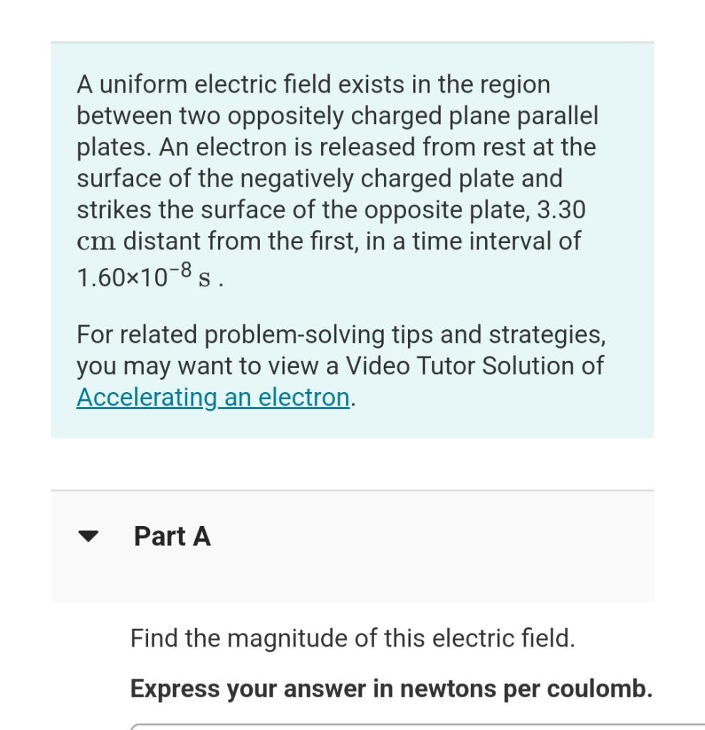 Solved A uniform electric field exists in the region between | Chegg.com