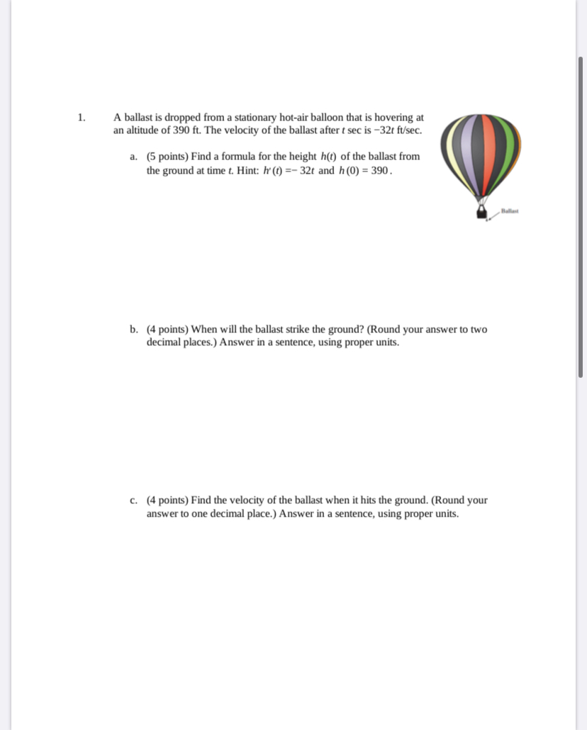 Solved A ballast is dropped from a stationary hot air