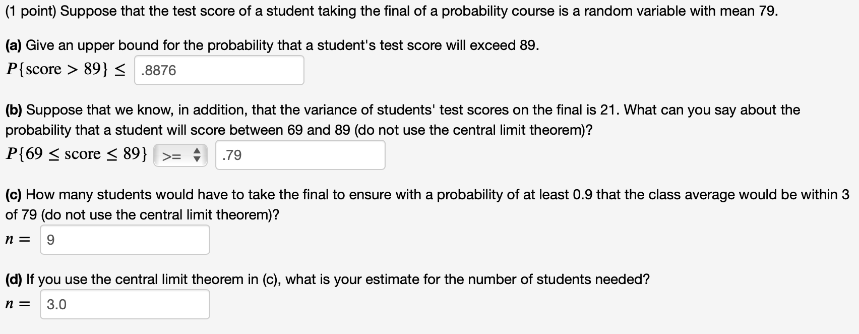 Solved (1 point) Suppose that the test score of a student | Chegg.com