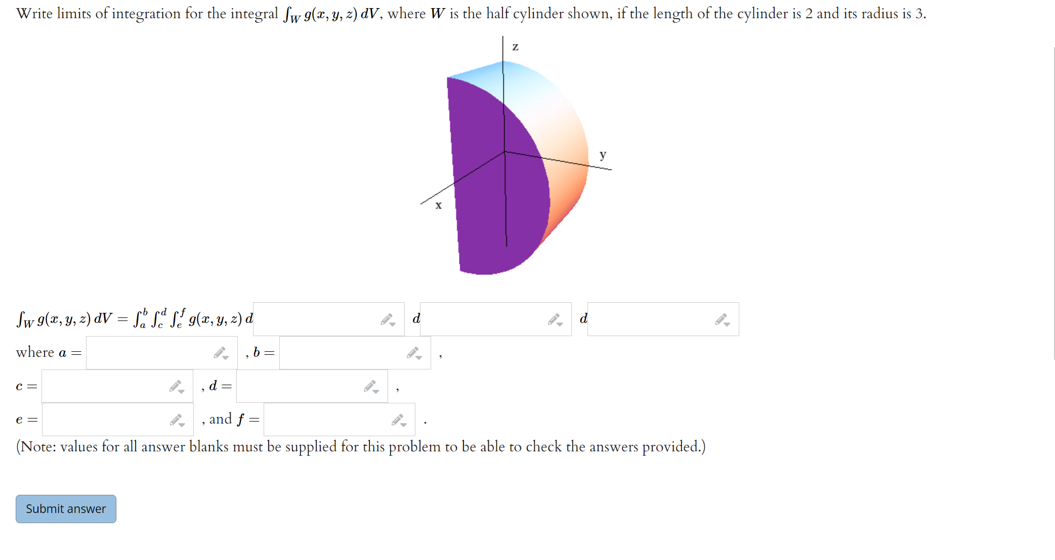 Solved ∫wg X Y Z Dv ∫ab∫cd∫efg X Y Z A