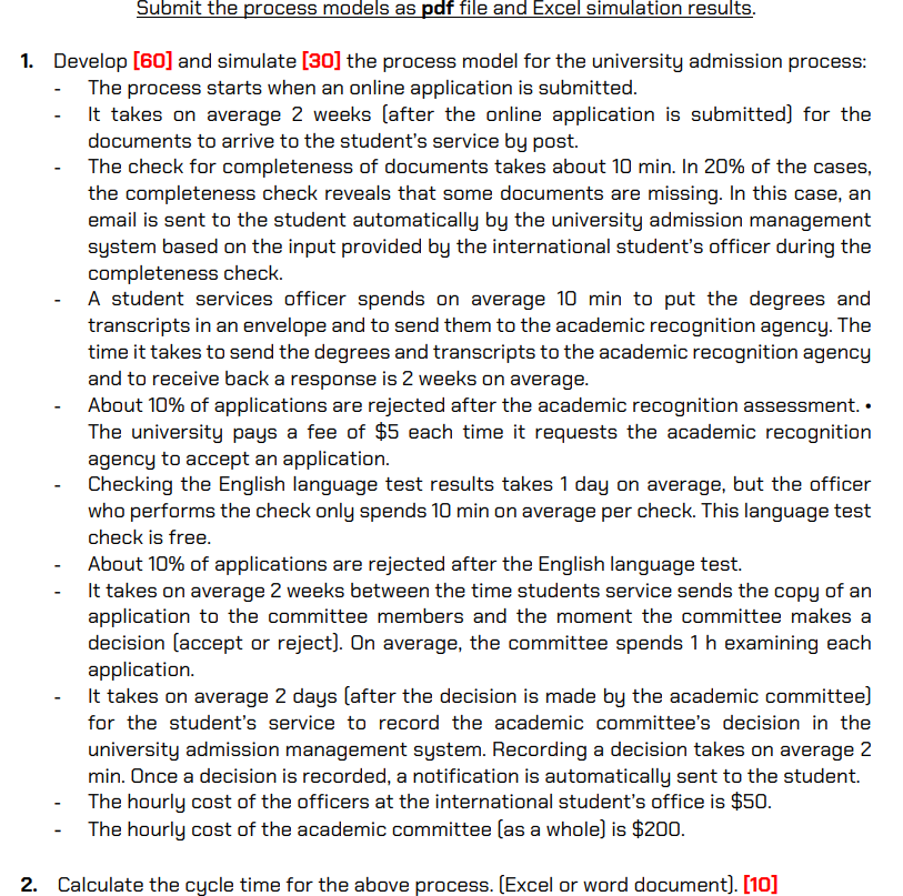 Submit the process models as pdf file and Excel | Chegg.com