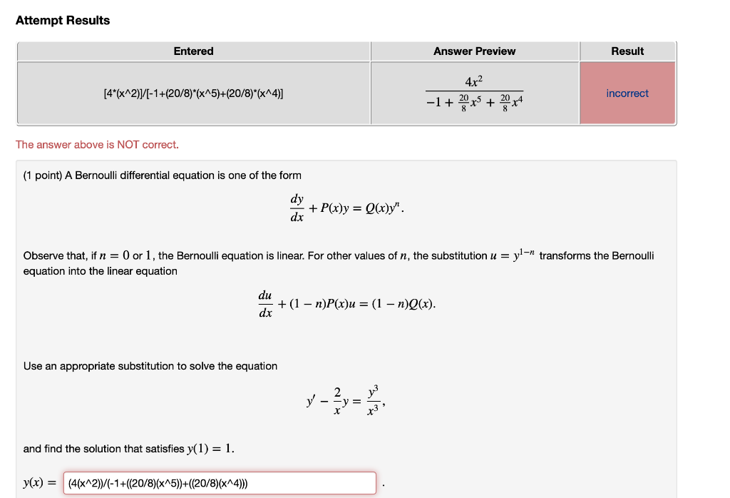 Solved A Bernoulli Differential Equation Is One Of The Fo Chegg Com