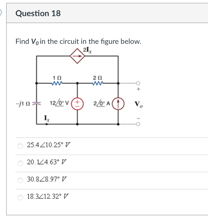 Solved Question 18 Find Vo in the circuit in the figure | Chegg.com