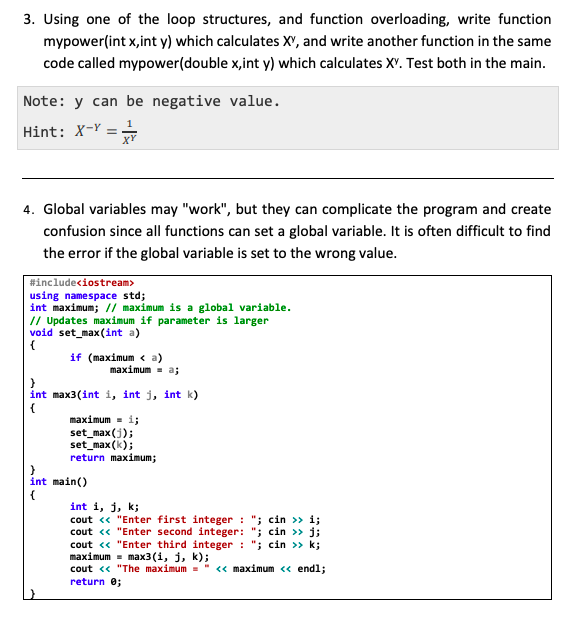 Power Functions Coding Loop Solved 3. Using one of the loop structures, and function | Chegg.com