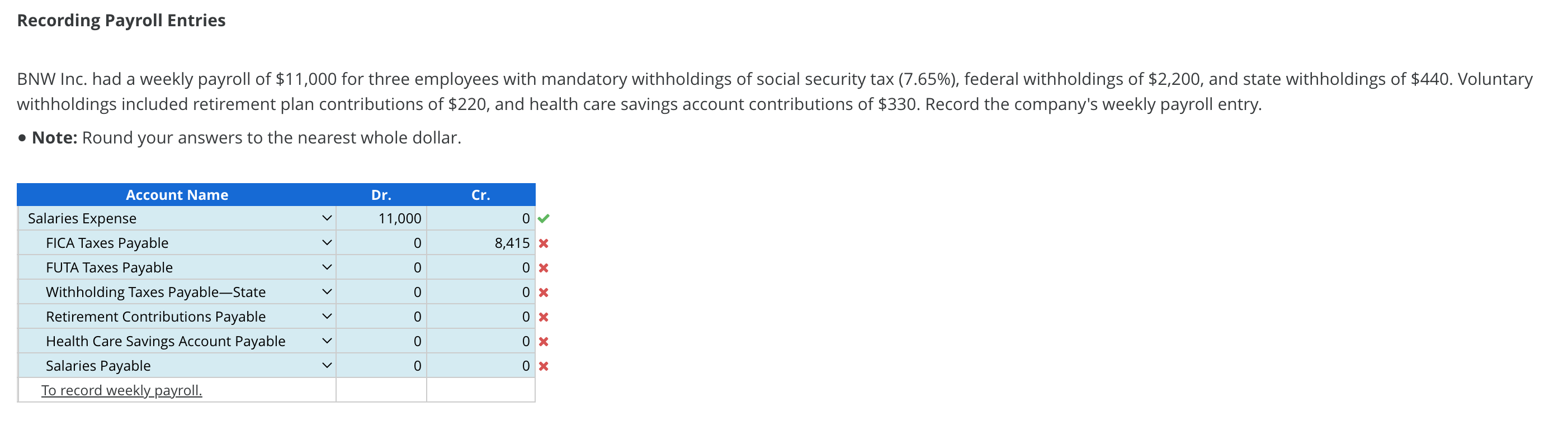 Solved BNW Inc. had a weekly payroll of 11,000 for three