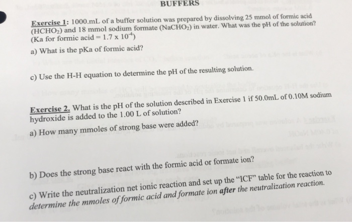 Solved BUFFERS Exercise 1: 1000.mL Of A Buffer Solution Was | Chegg.com