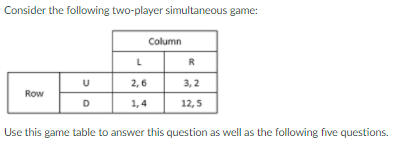 Solved Consider The Following Two-player Simultaneous Game: | Chegg.com